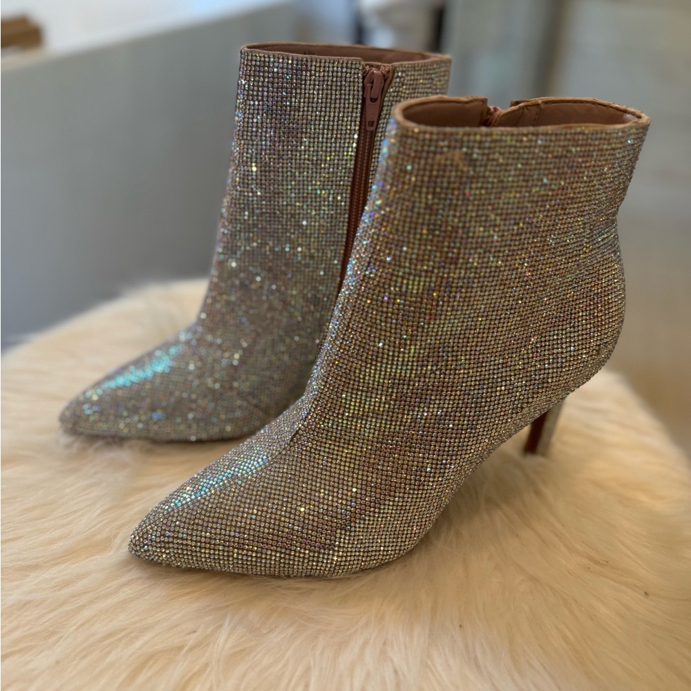 Gianni Bini Glittering Silver Ankle Booties